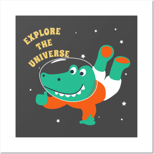 Cute dinosaur astronaut. Posters and Art